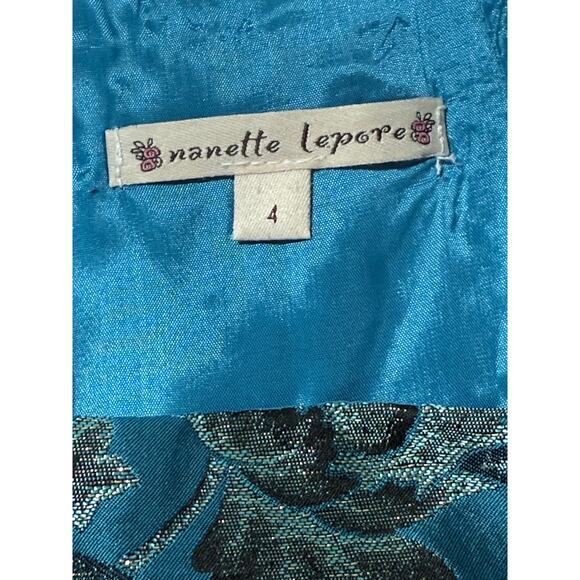 Nanette Lepore Skirt Teal Blue w/ Gold Thread Floral Skirt Size 4 - Picture 2 of 8